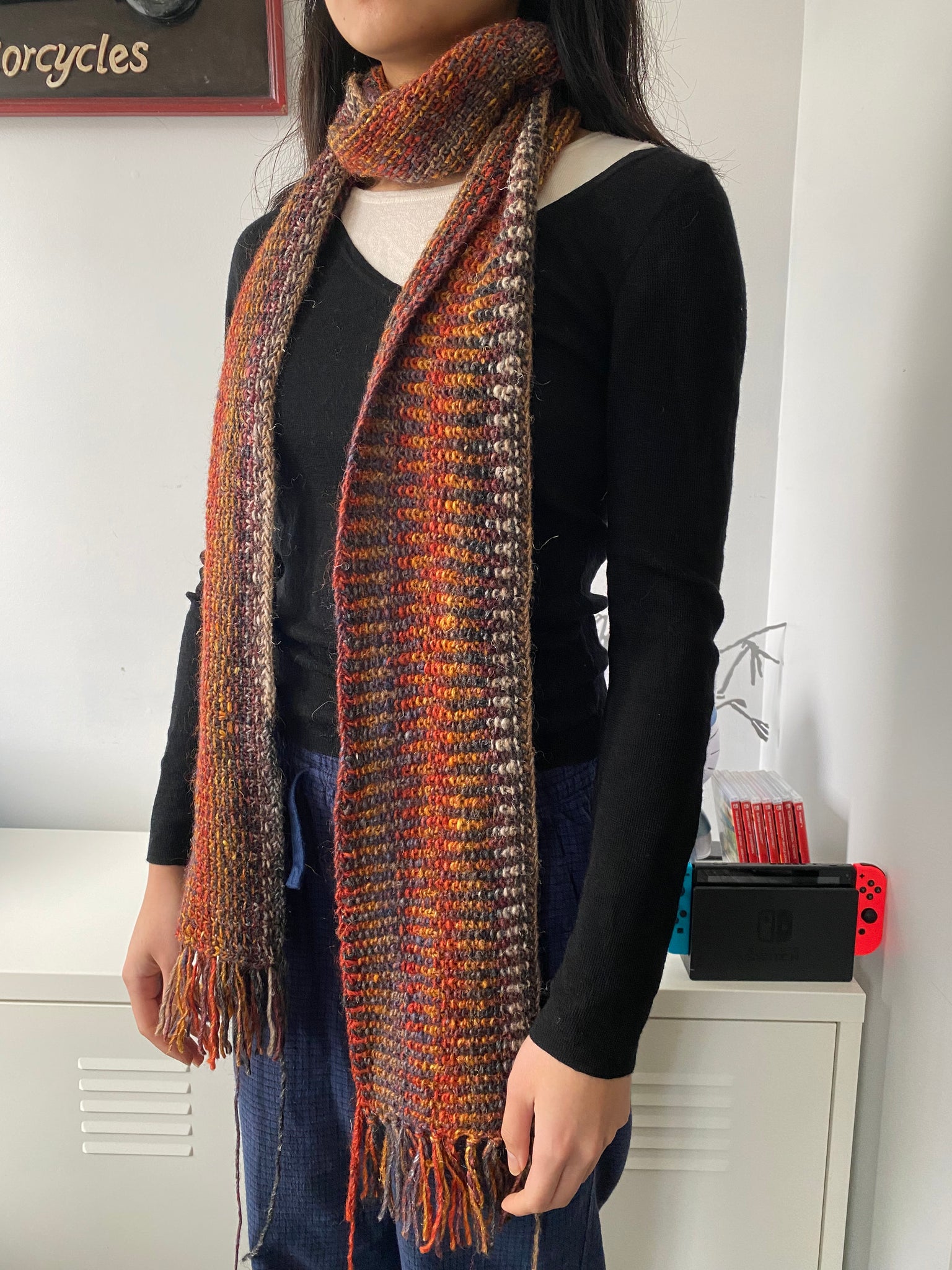 KNITTED SKINNY SCARF / ORANGE