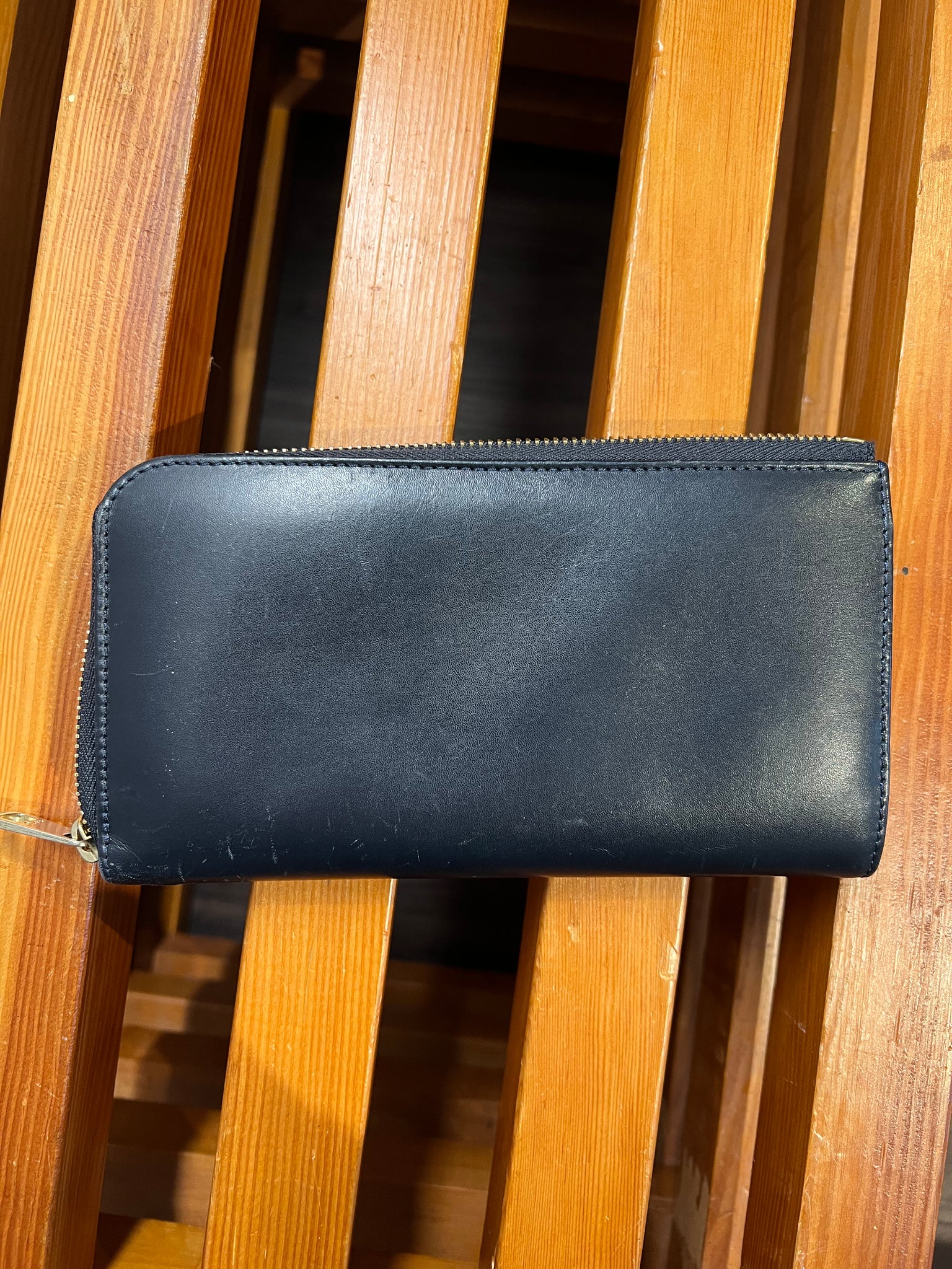 APC navy leather zip wallet