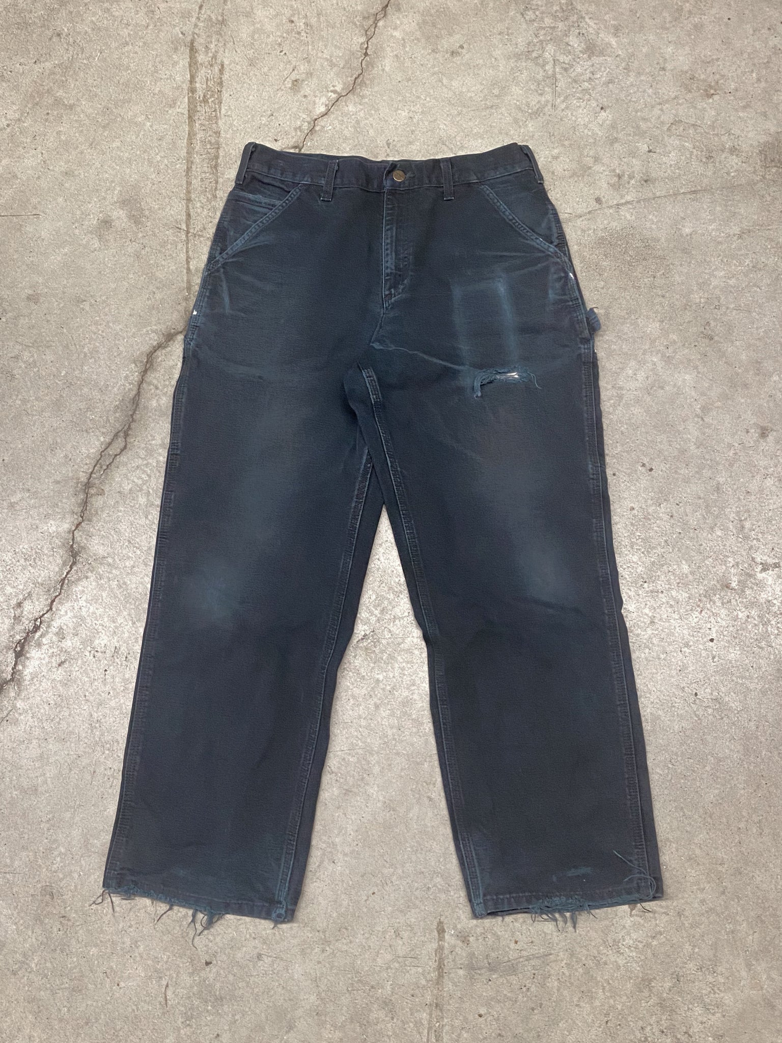 CARHARTT BLACK DENIM BROWN PATCH PANTS / 32x30