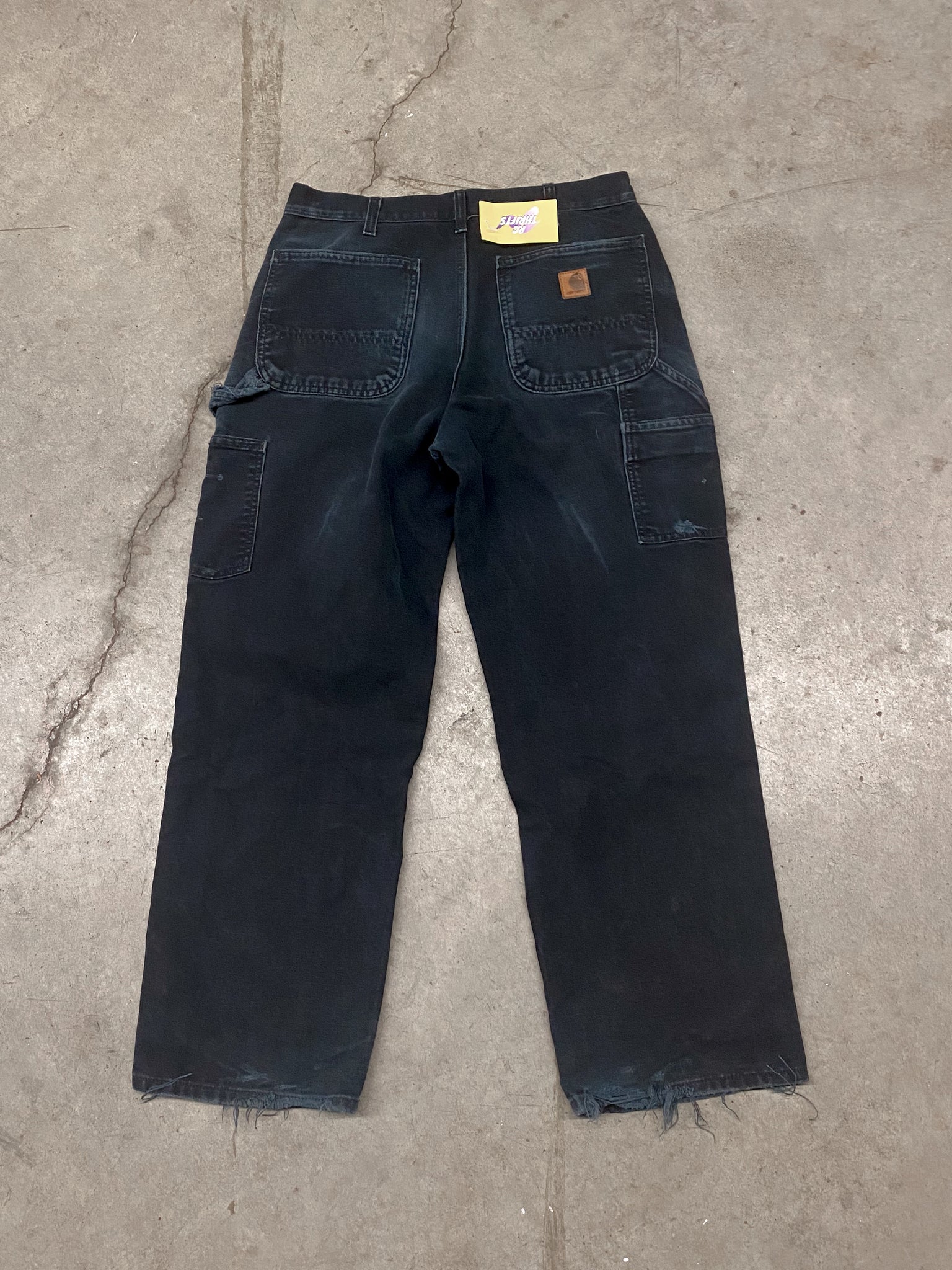 CARHARTT BLACK DENIM BROWN PATCH PANTS / 32x30