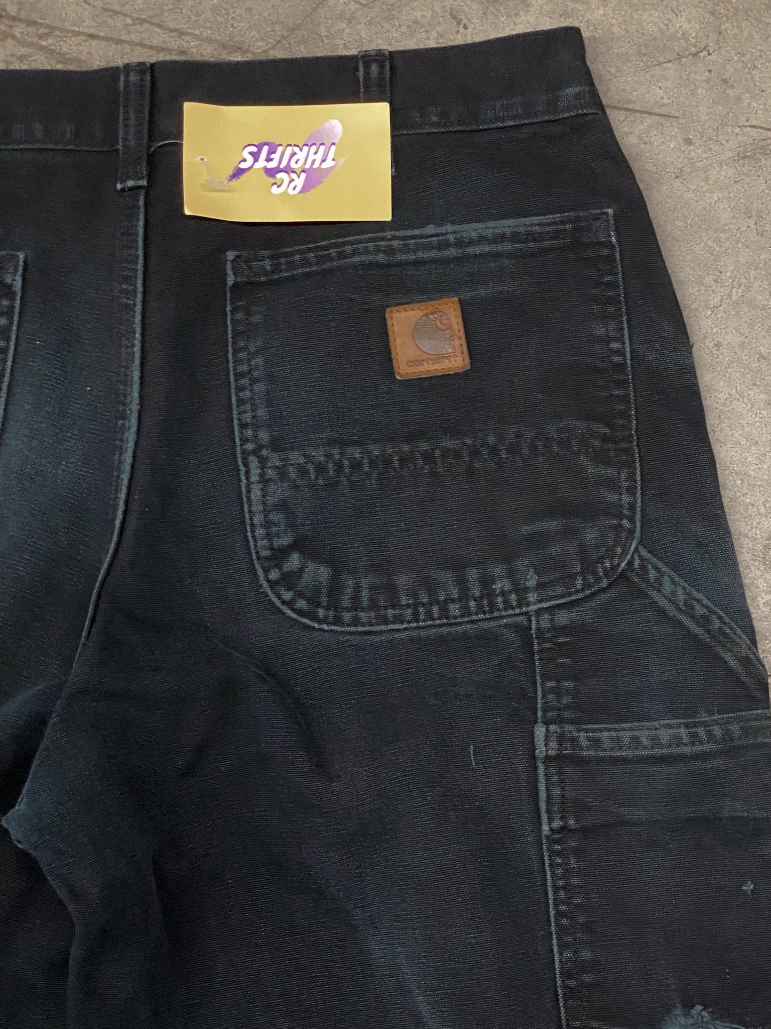 CARHARTT BLACK DENIM BROWN PATCH PANTS / 32x30