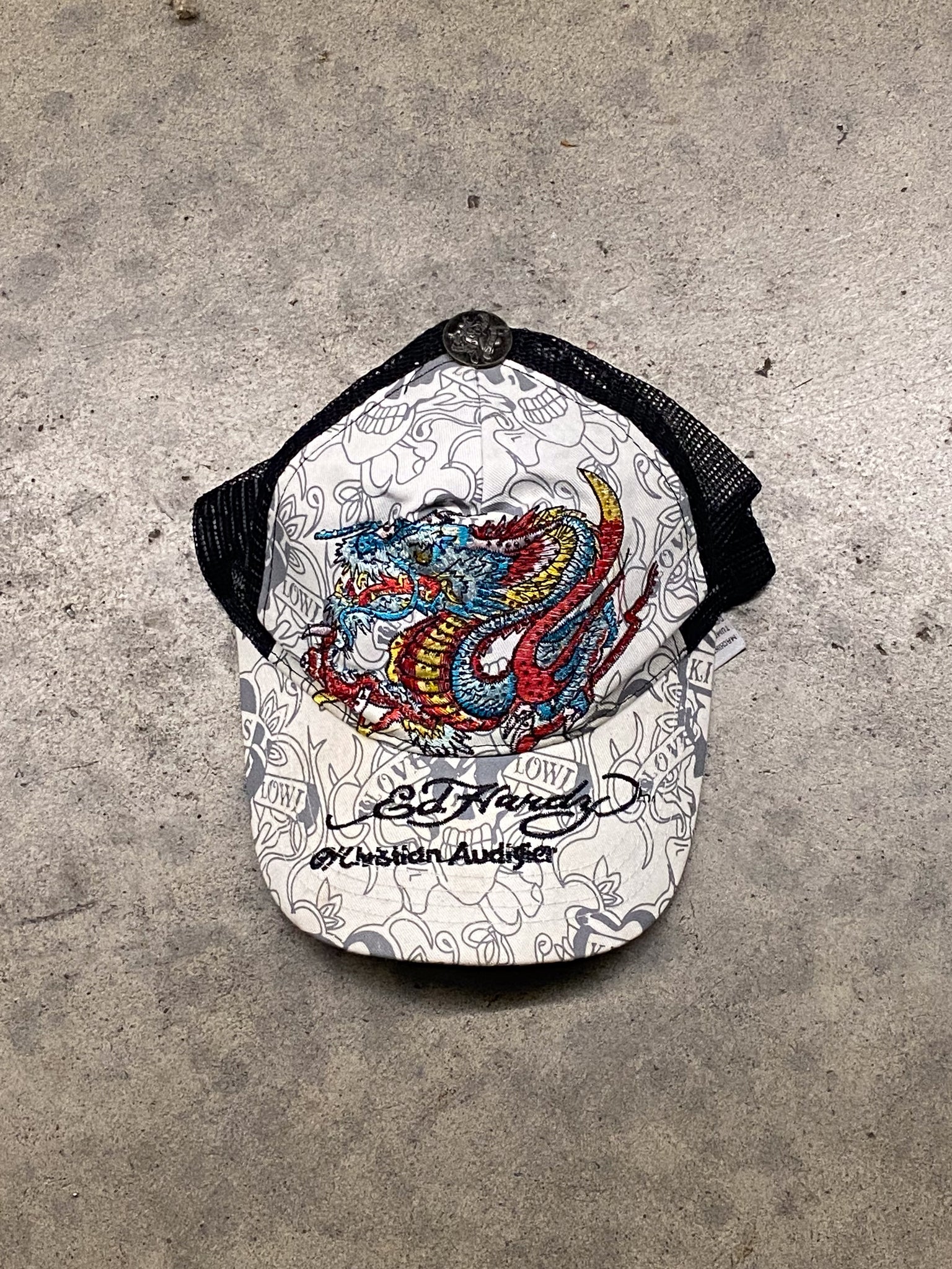 ED HARDY BEJEWELLED DRAGON TRUCKER HAT