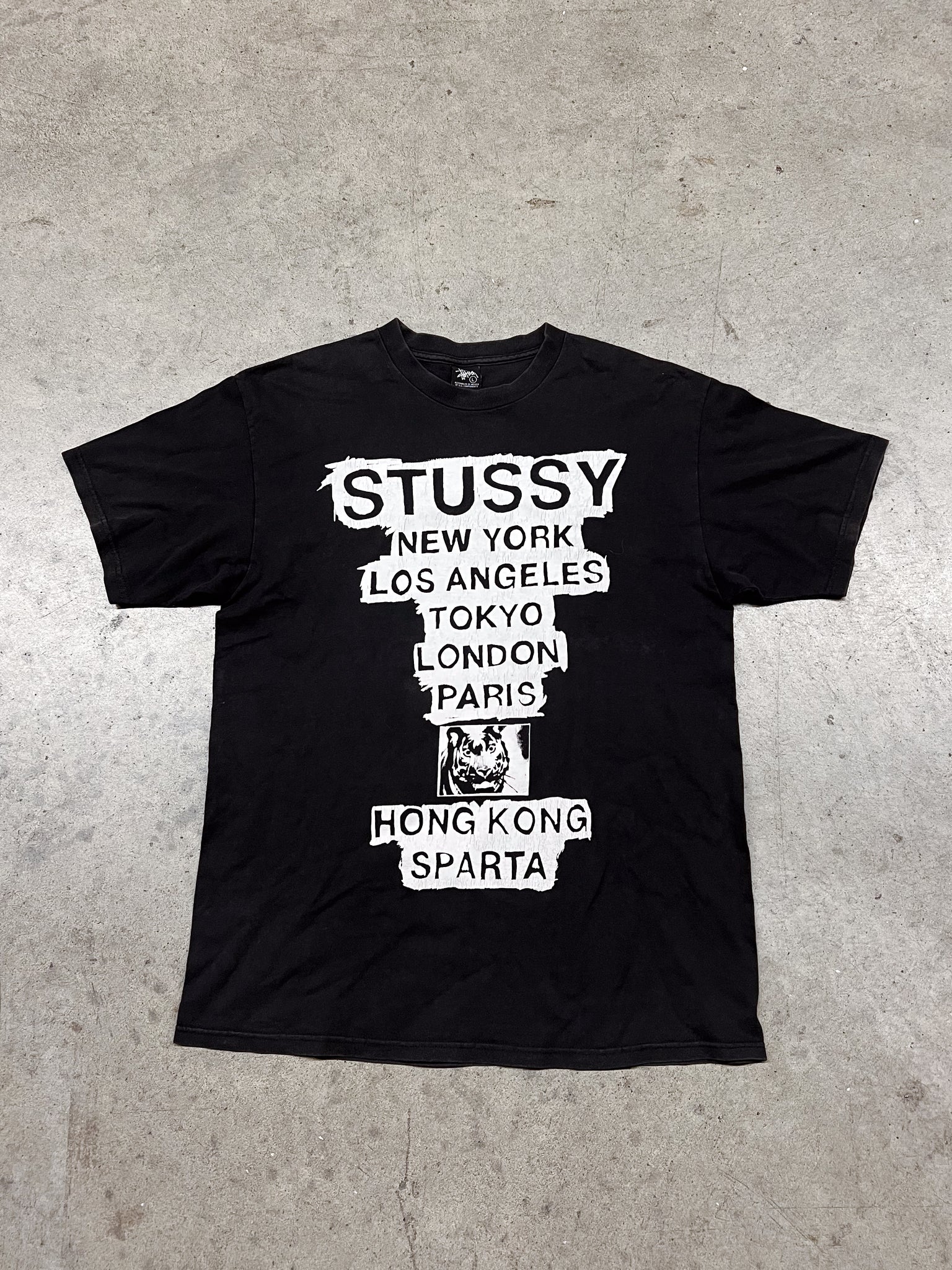 STUSSY CITIES BLACK TEE /  LARGE