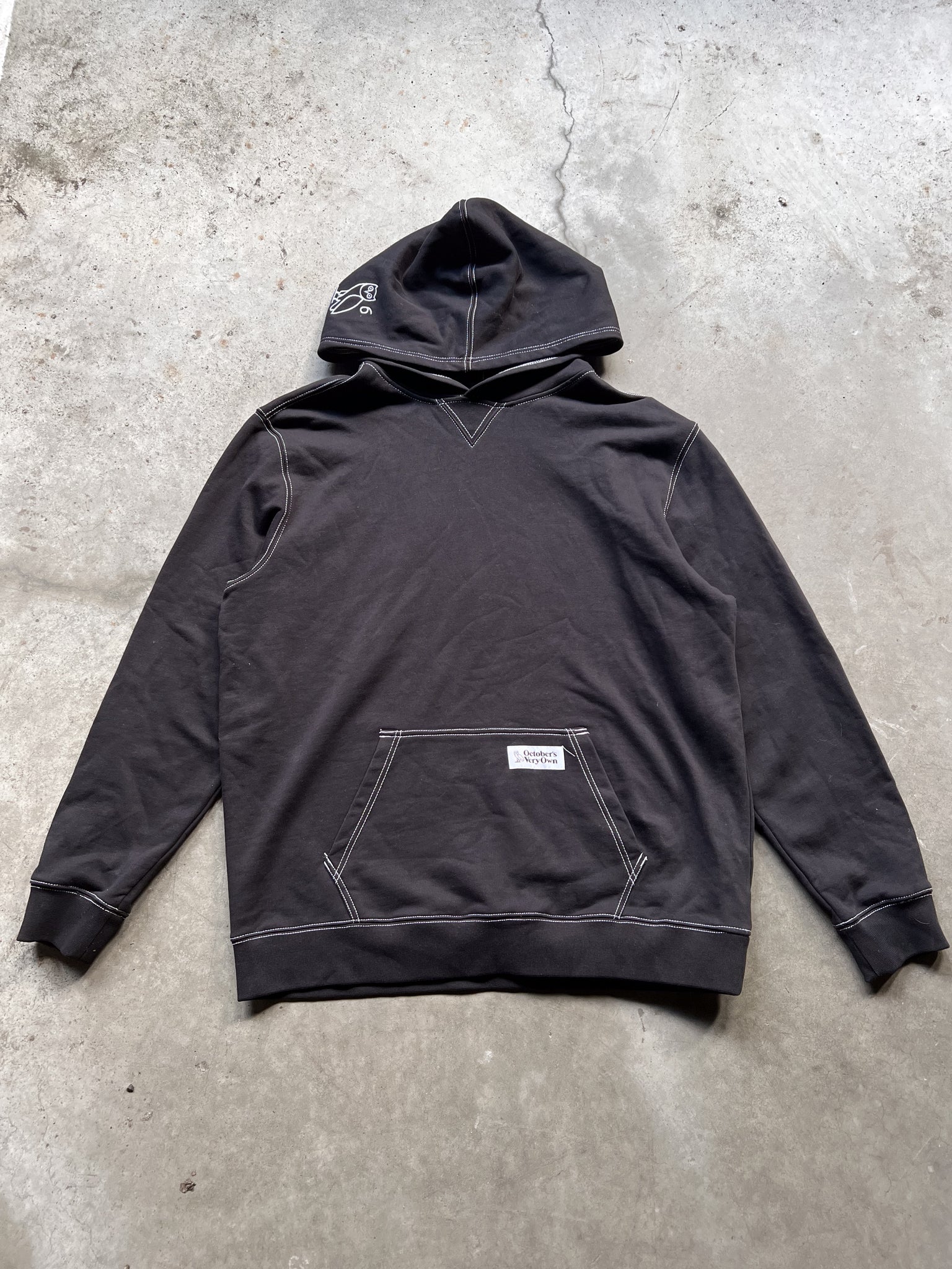 OVO CONTRAST STITCH BLACK HOODIE / XXLARGE