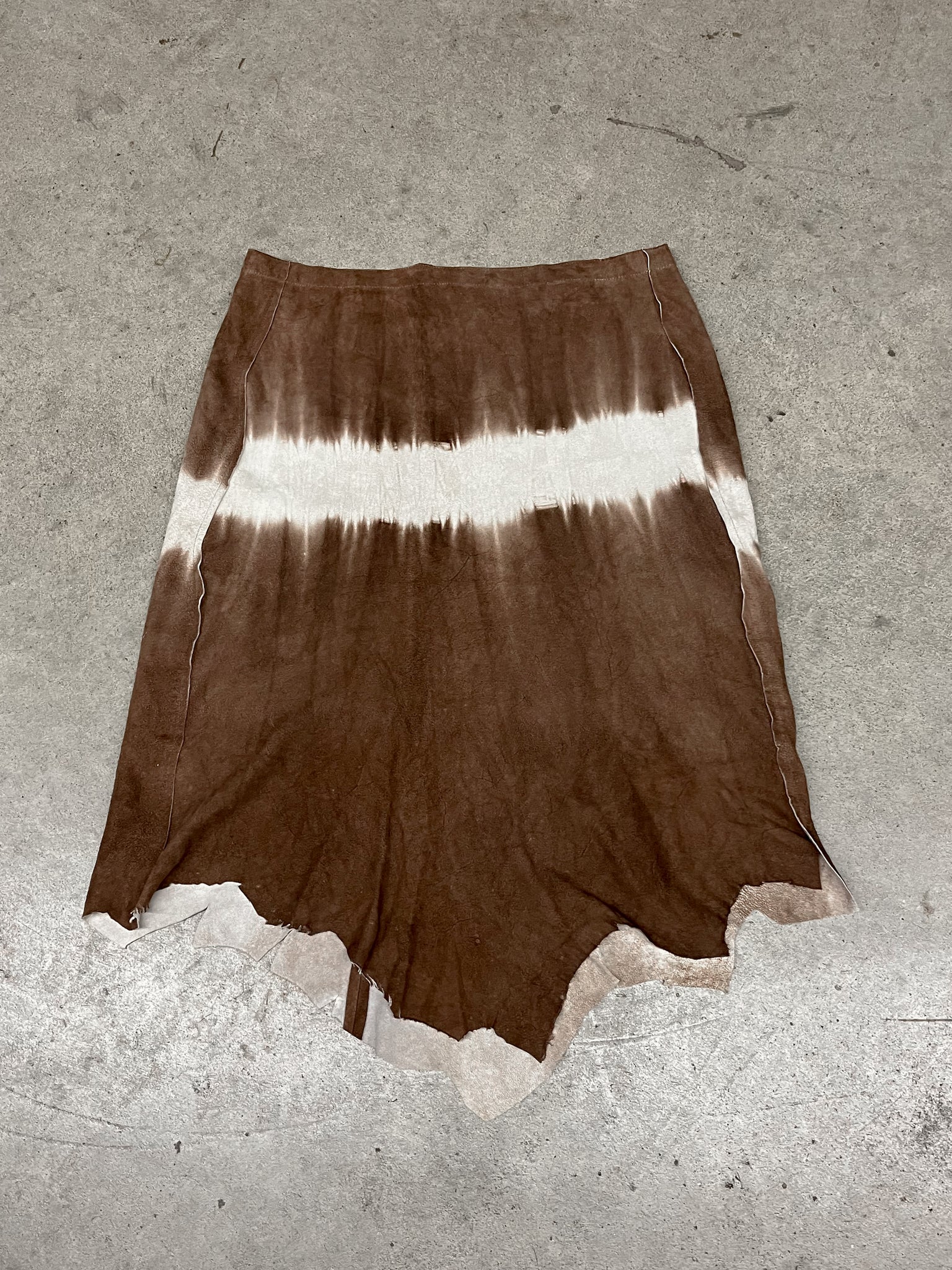 Leather Raw Hem Skirt / 34