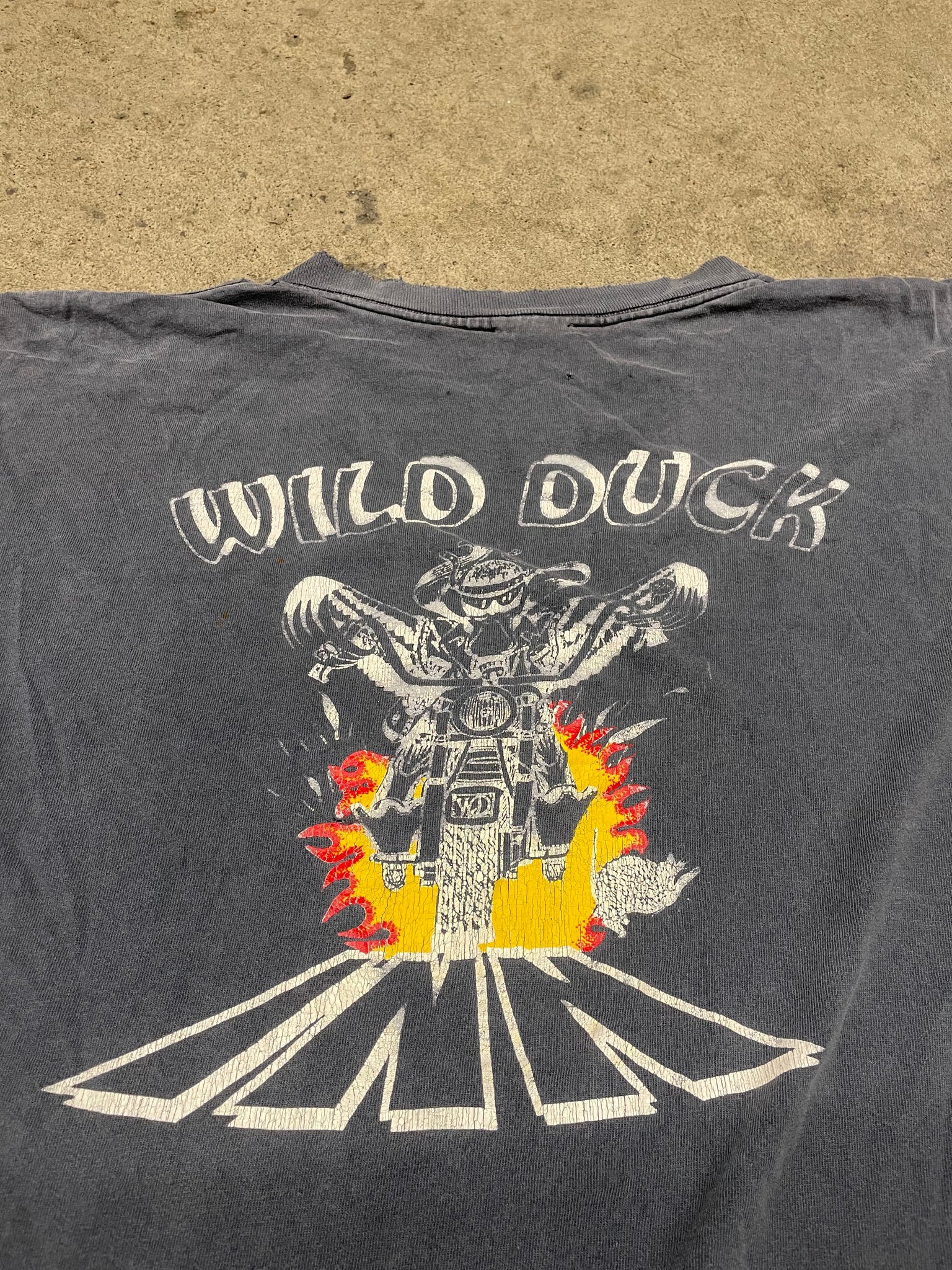 1990S Distressed Wild Duck Faded Black Tee / XLARGE