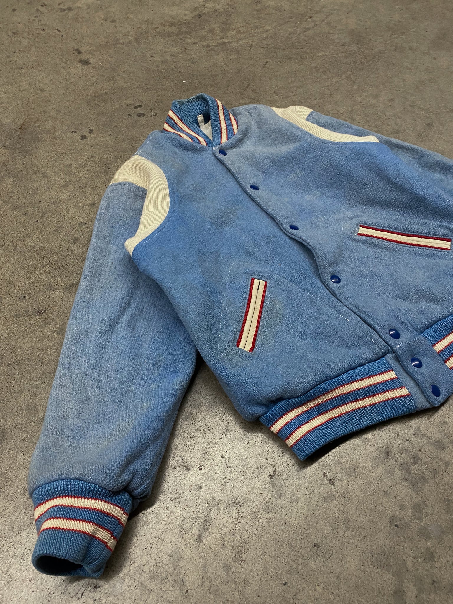 1960s VINTAGE BABY BLUE WOOL BOMBER JACKET / Medium