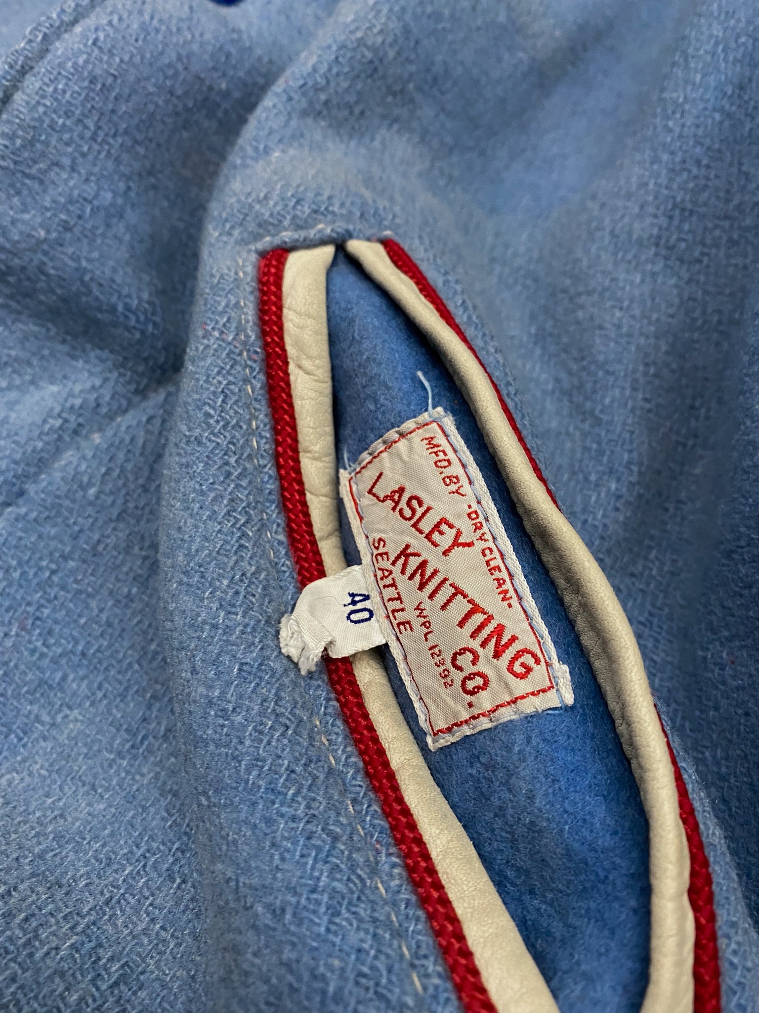 1960s VINTAGE BABY BLUE WOOL BOMBER JACKET / Medium