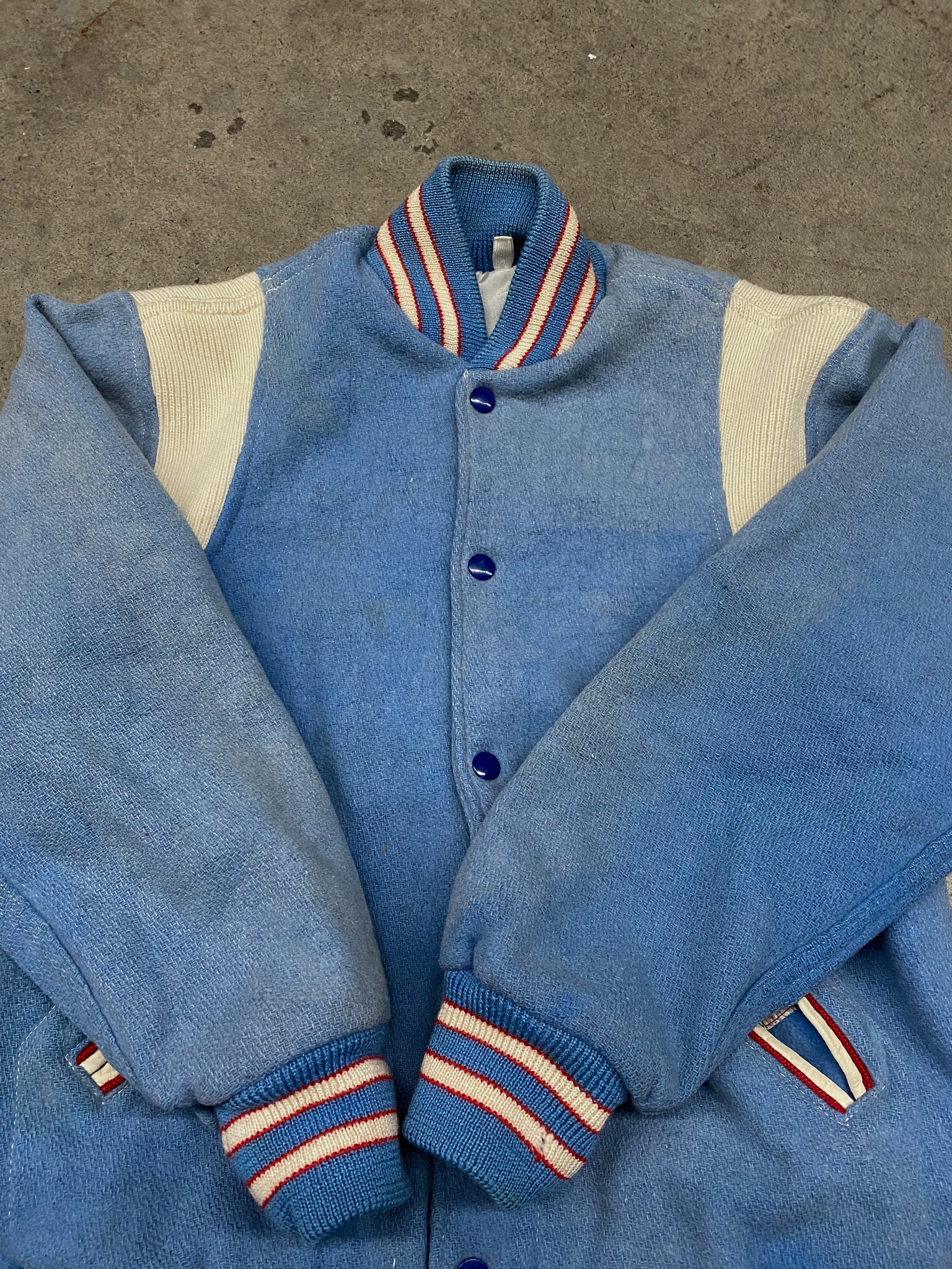 1960s VINTAGE BABY BLUE WOOL BOMBER JACKET / Medium