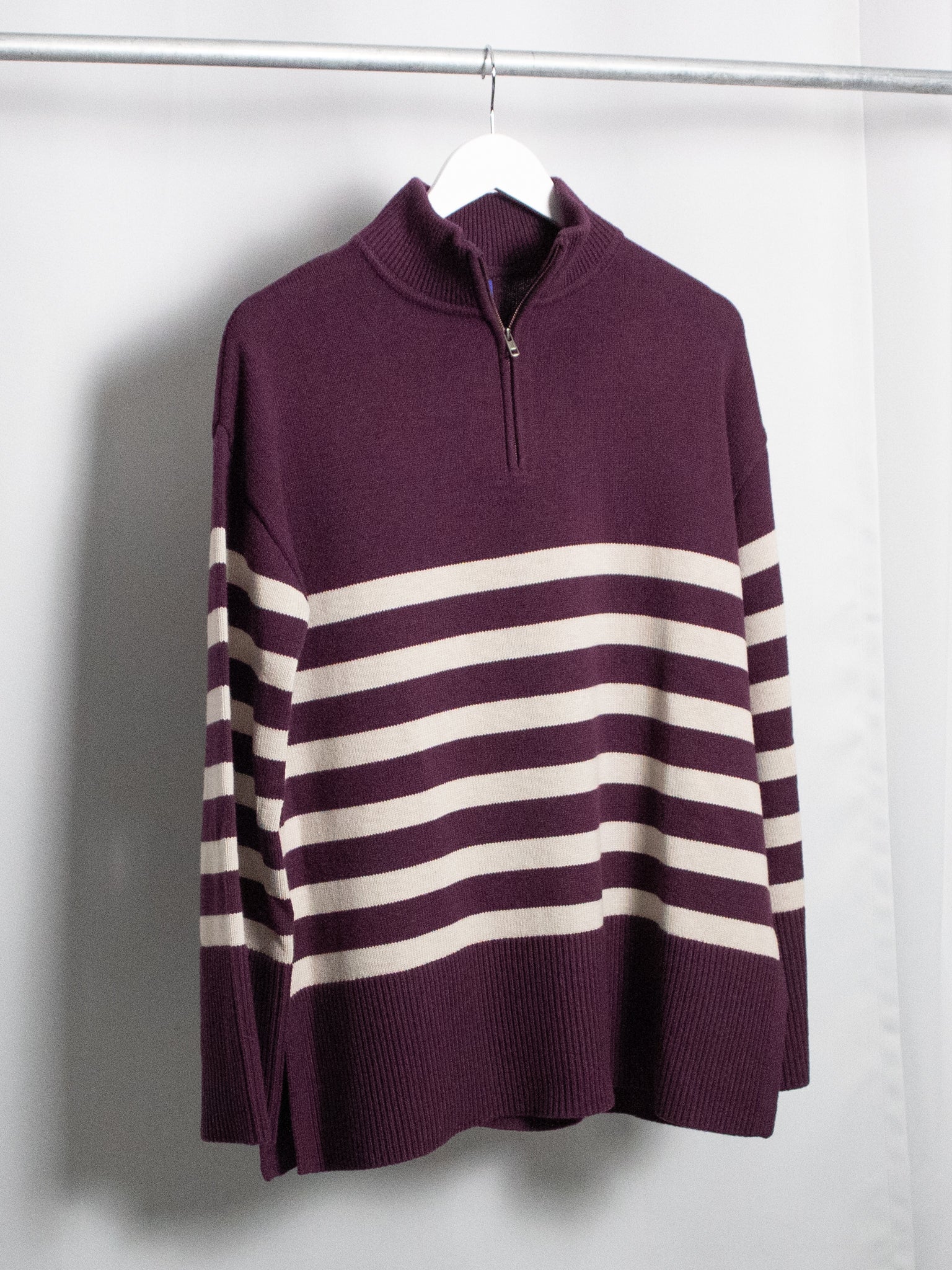 KIT & ACE STRIPE 3/4 ZIPPER SWEATER / SMALL