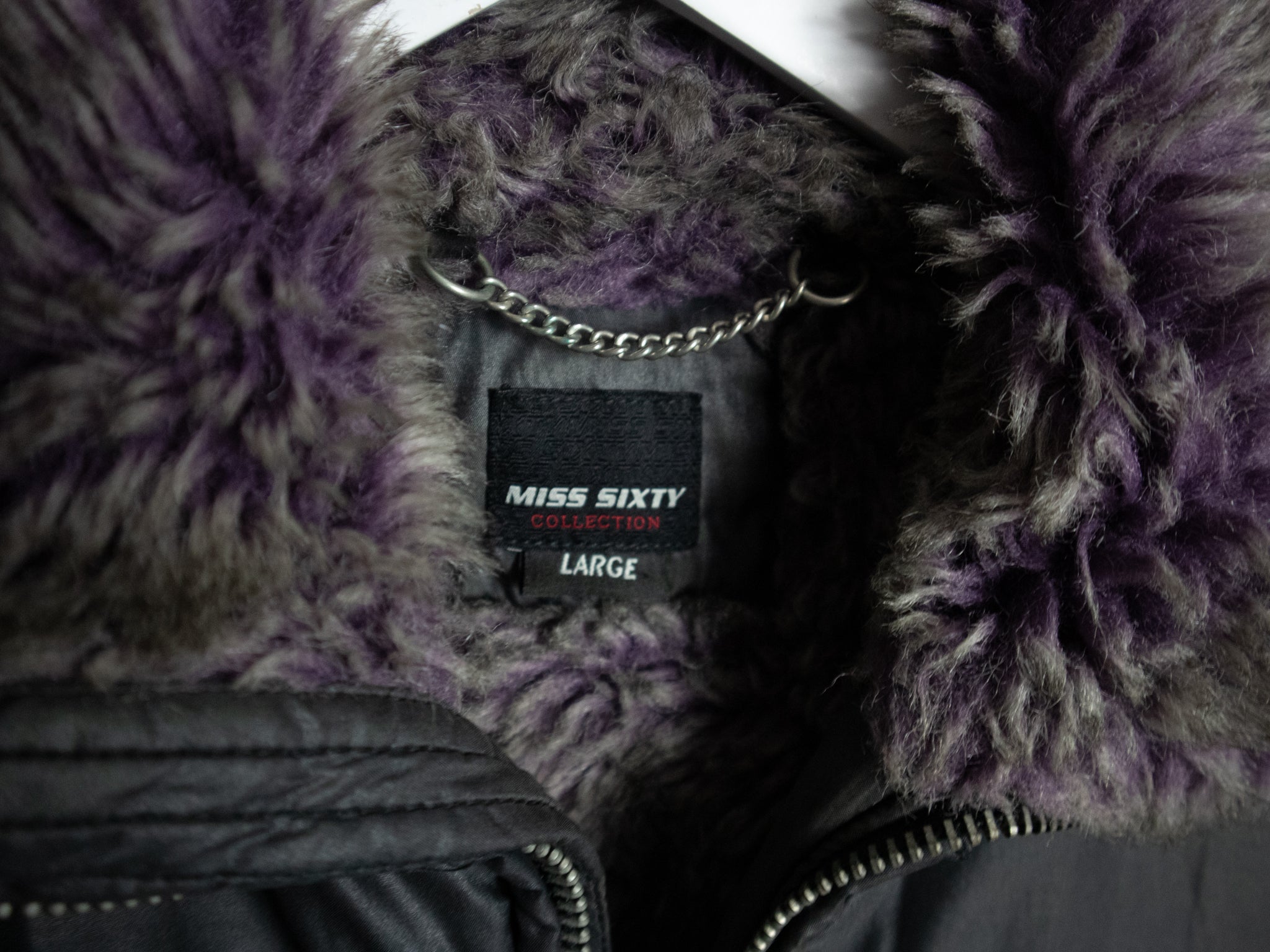 MISS SIXTY PURPLE FUR NYLON JACKET / LARGE