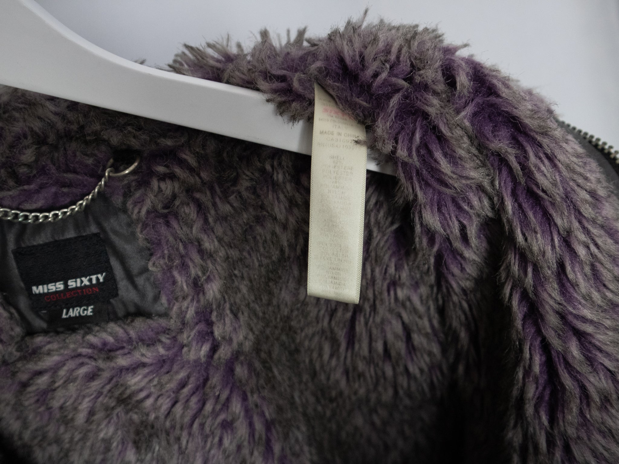 MISS SIXTY PURPLE FUR NYLON JACKET / LARGE