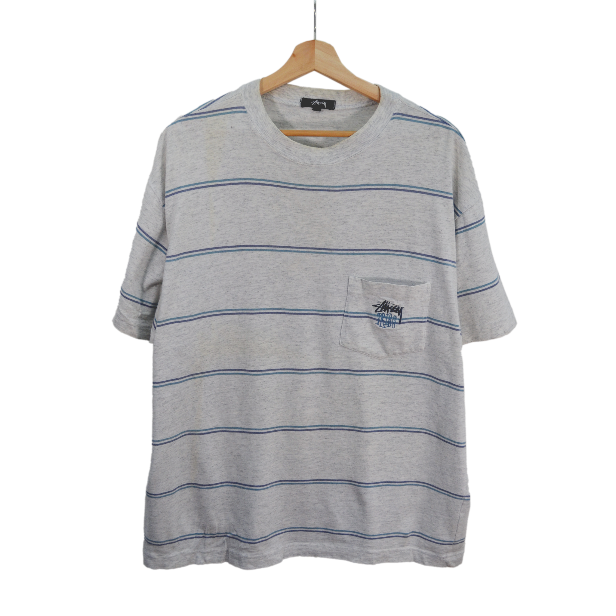 1980S STRIPPED STUSSY TOMTOM TEE / LARGE