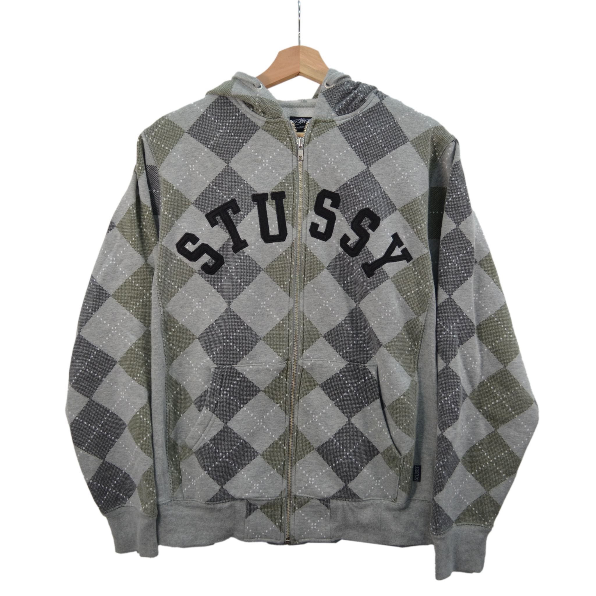 STUSSY GREY PLAID ZIP UP / MEDIUM