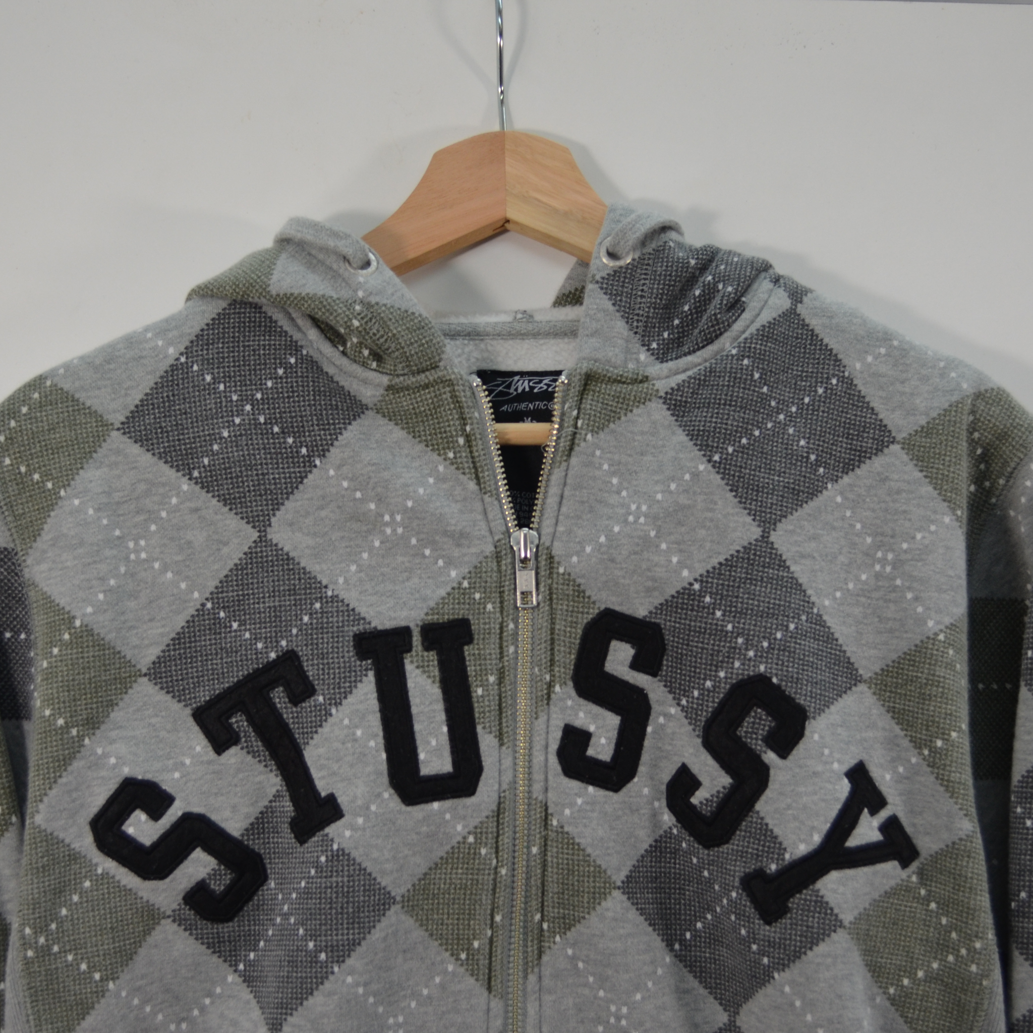 STUSSY GREY PLAID ZIP UP / MEDIUM