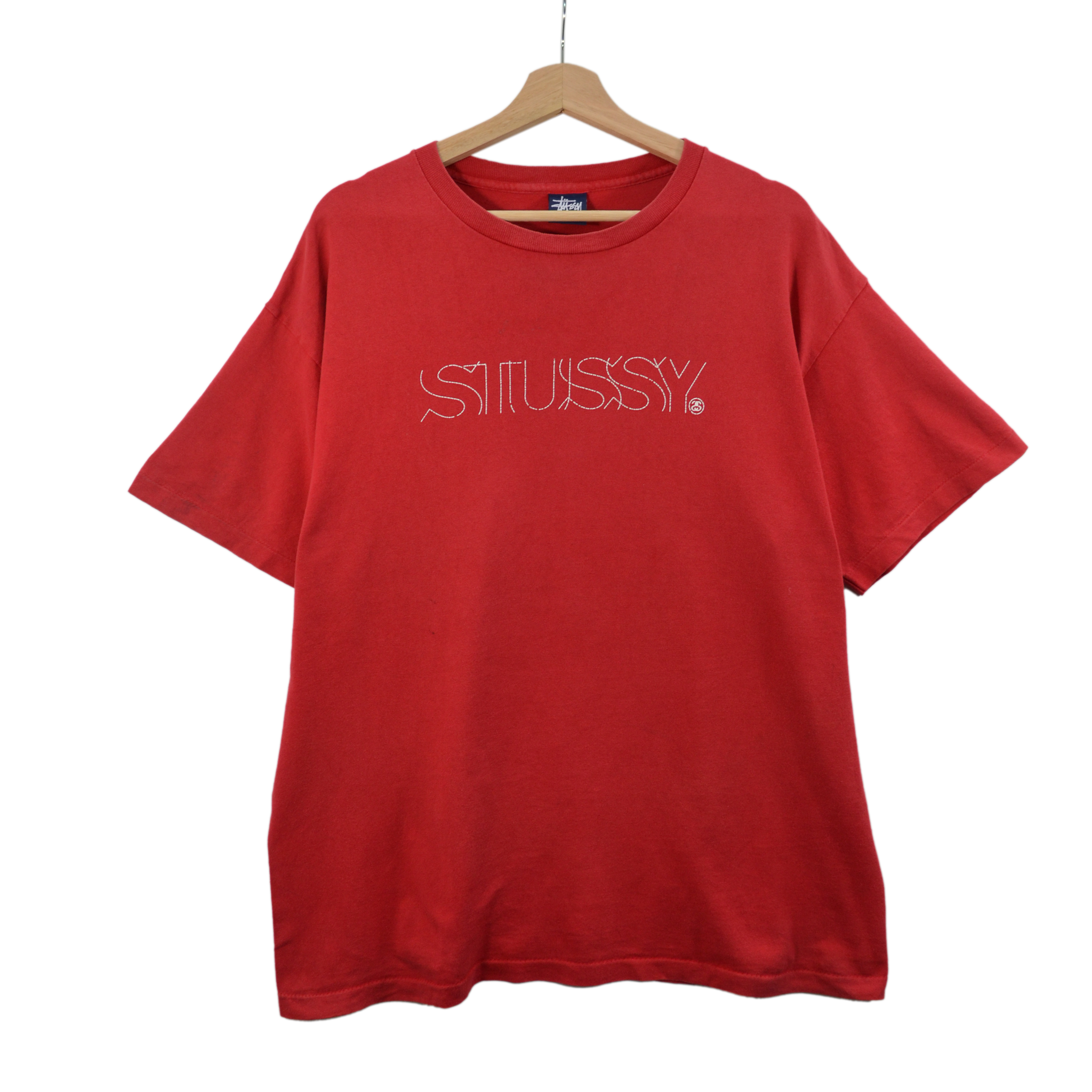 1990S RED STUSSY OUTLINE TEE / XLARGE