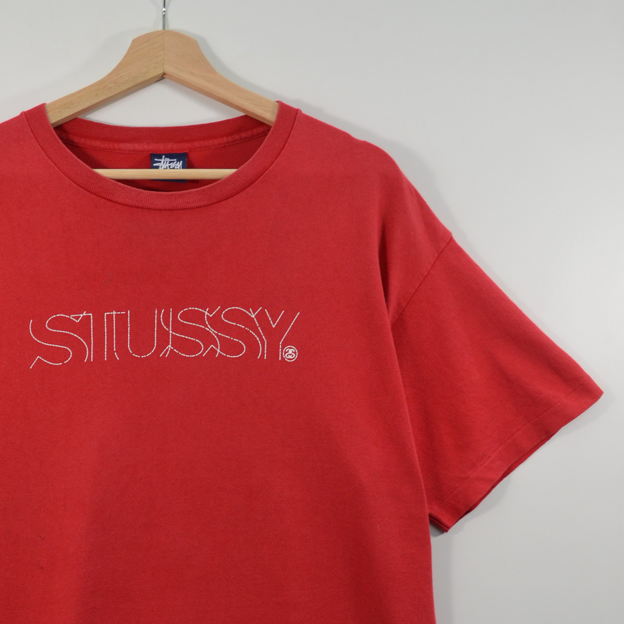 1990S RED STUSSY OUTLINE TEE / XLARGE