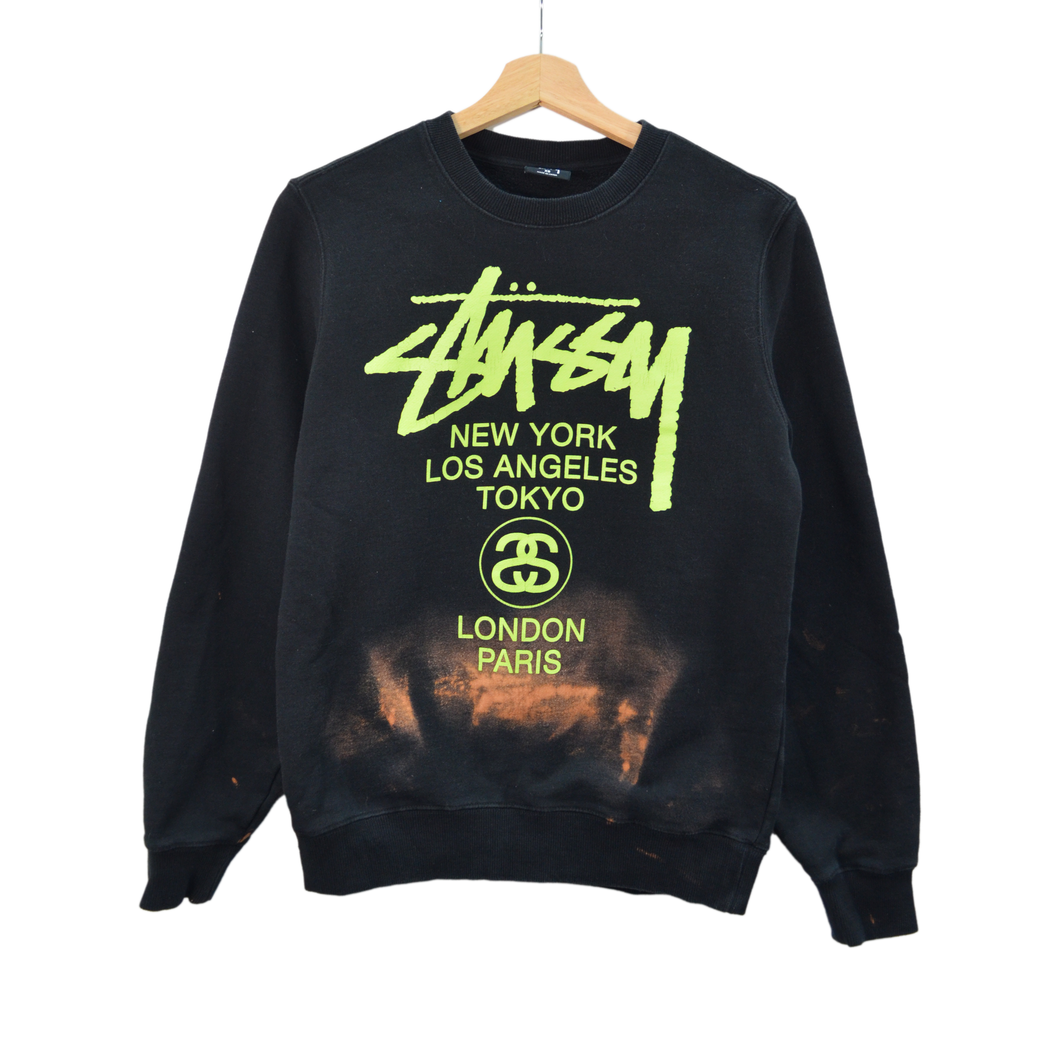 STUSSY BLEACHED CITY CREWNECK / XSMALL